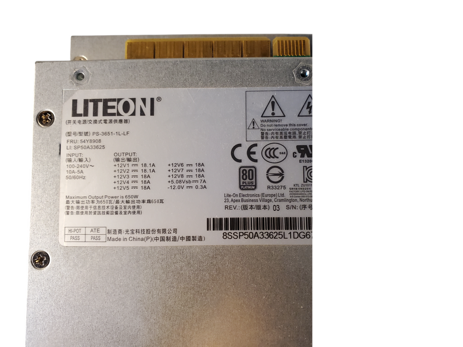 LITE-ON POWER SUPPLY FOR LENOVO P510 P710 P910 650W 54Y8908