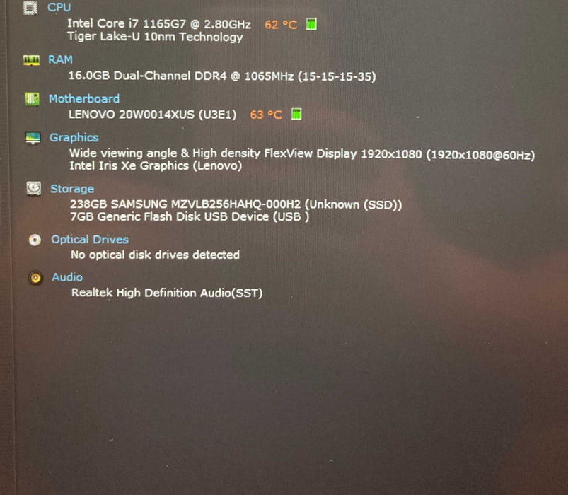 Lenovo ThinkPad T14 Gen 2 Core i7-1165G7@2.8GHz 16GB RAM 256GB SSD  Lap200