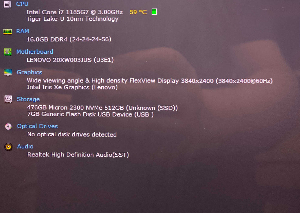 Lenovo ThinkPad X1 Carbon Gen 9 4K LCD i7-1185G7@3.00GHz 16GB RAM 512GB SSD  Lap200