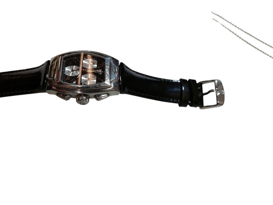 TechnoMarine Swiss Made Saphire Crystal Ladies Black Leather w Date  =