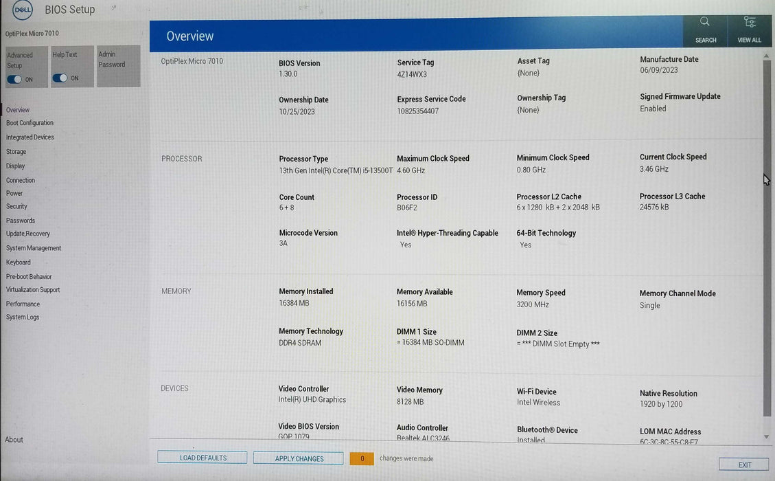 Dell OptiPlex 7010 Micro 13th Gen Intel i5-13500T CPU 16GB RAM - 256GB NVMe