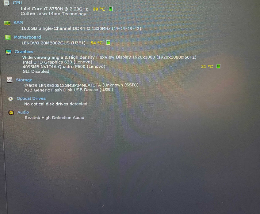 Lenovo ThinkPad P71 i7-8750H@2.20GHz QUADRO P600 4GB GPU 16GB RAM 256GB SSD  Lap200