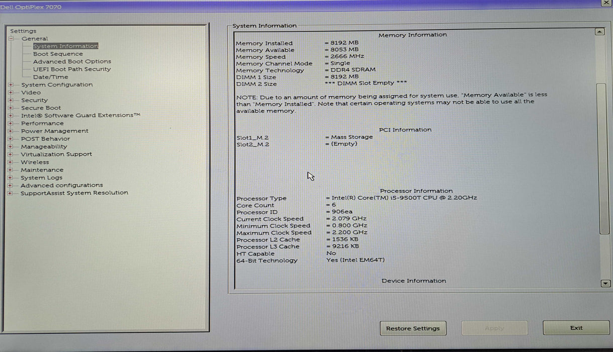 Dell OptiPlex 7070 USFF Intel Core i5-9500T @2.20GHz, 8GB DDR4, 256GB NVMe )