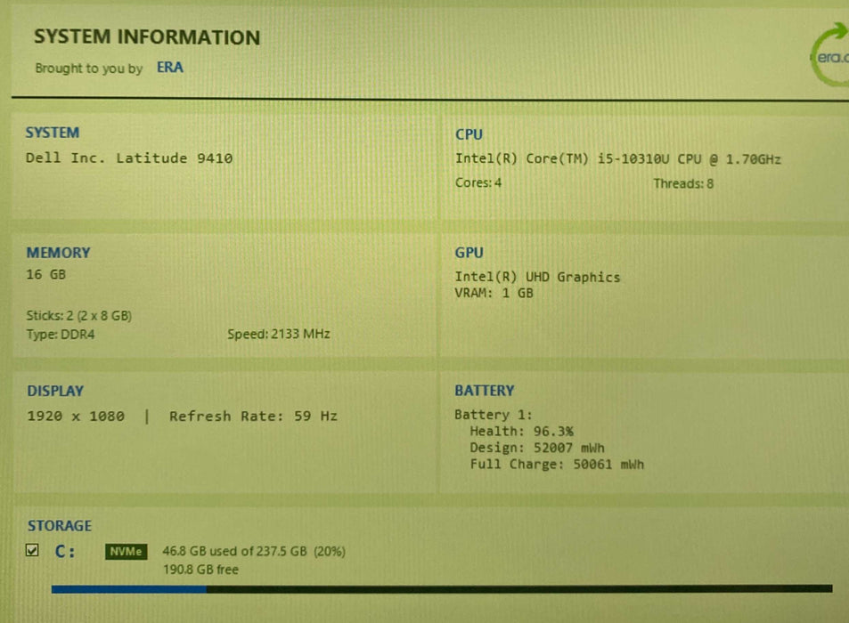 Dell Latitude 9410 TOUCH Core i5-10310U@1.70GHz 16GB RAM 256GB SSD  Lap200
