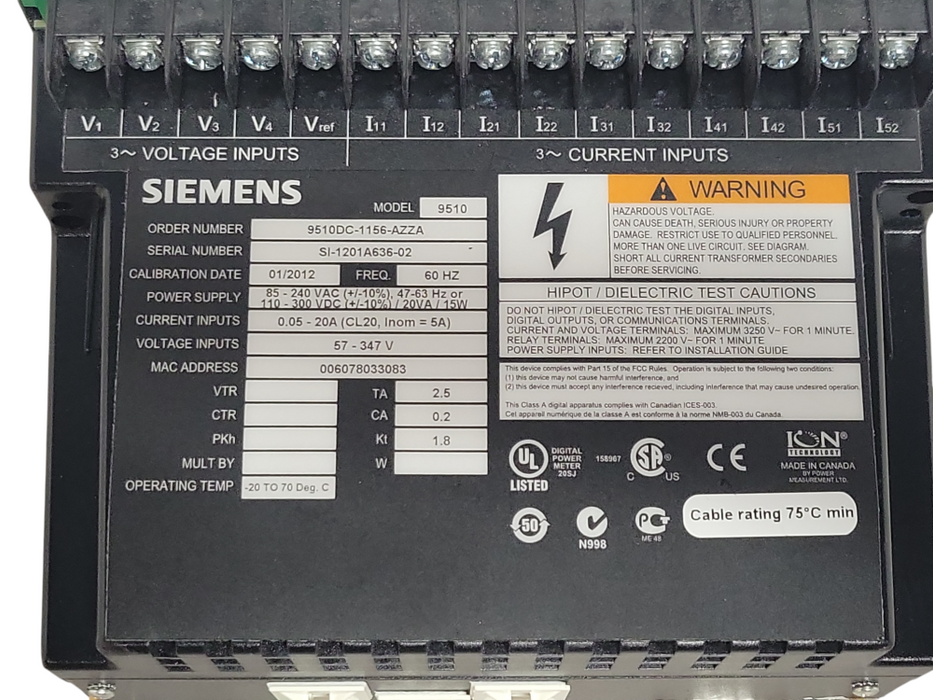 Siemens 9510 DC-1156-AZZA Access Intelligent Power Meter Display Control De _
