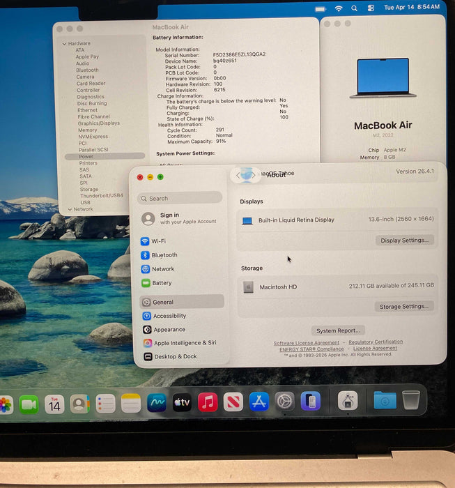 Apple MacBook Air 13" M2 2022 8GB RAM 256GB SSD No Power Adapter