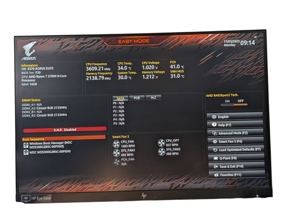 Custom PC Fractal Design X570 AORUS ELITE AMD Ryzen 7 3700X 16GB RAM 512GB  -