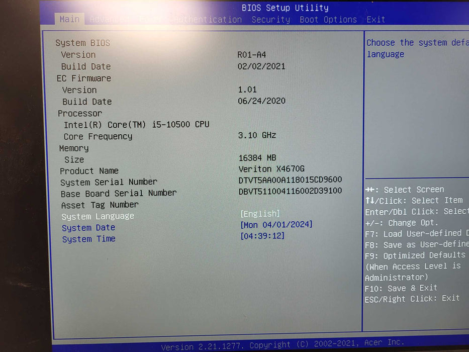 Acer Veriton X4670G i5-10500 16GB DDR4 256GB SSD $