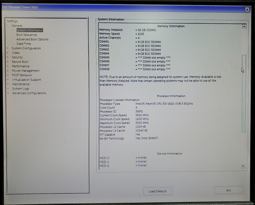 DELL Precision Tower 5810 - Intel Xeon E5-1620 v3 @ 3.50GHz 32GB RAM No HDD