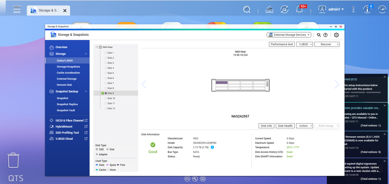 QNAP TS-1263U-RP 12-Bay NAS Network Attached Storage 1x 3TB HDD $