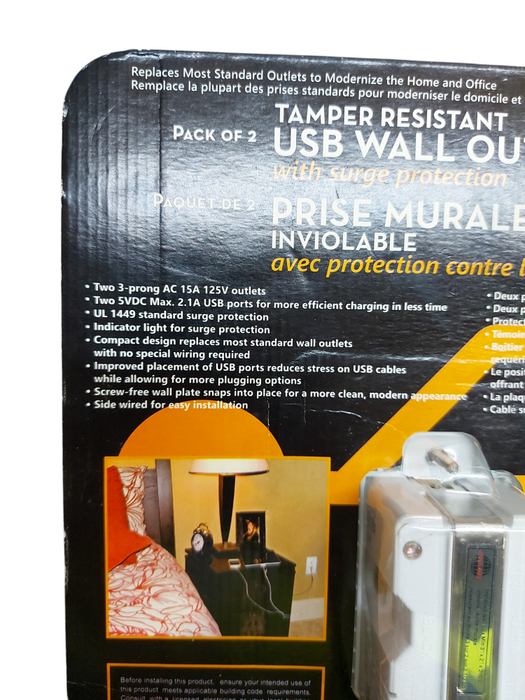 Tamper Resistant USB Wall Outlet With Surge Protection Pack Of 2 15A 125V