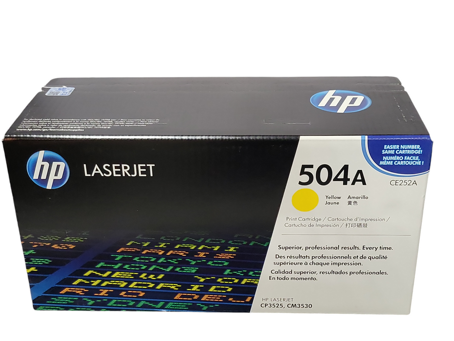 New HP 504A Original LaserJet Toner Cartridge - Yellow (CE252A), SEE Q_