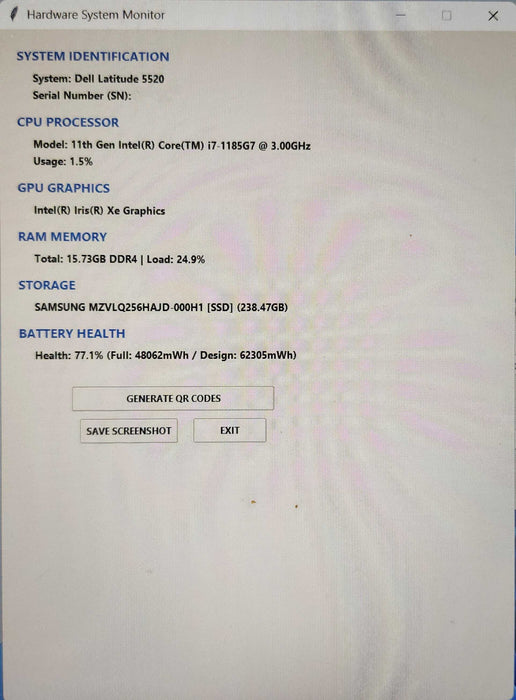 Dell Latitude 5520, i7-1185G7 3.00GHz, 16GB DDR4, 256GB NVMe, 65W AC  Lap200