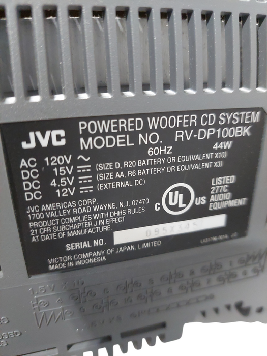 JVC Powered Woofer CD System  Model: RV-DP100 =