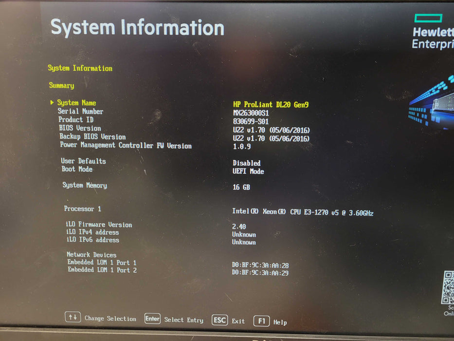 HP ProLiant DL20 Gen9 2.5" E3-1270 v5 @3.6GHz, 16GB DDR4, B140i RAID $