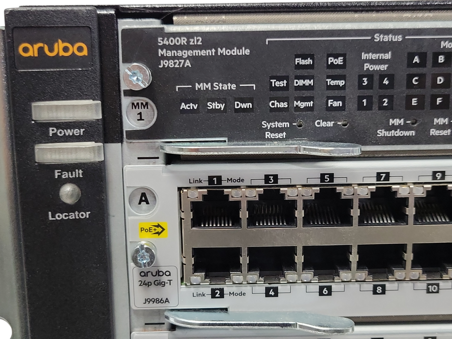 HPE Aruba J9850A 2x Management Module 3x J9986A, 1x J9990A, 2x J9830B PSUs _
