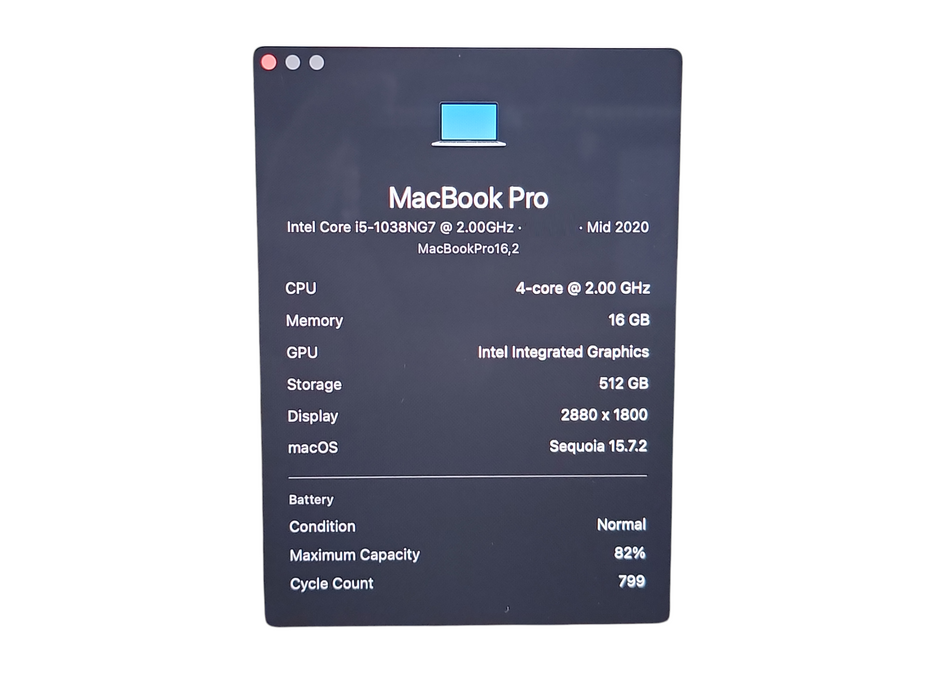 Apple Macbook Pro 2020 13" 4-Core i5-1038NG7 @ 2.0GHz 16GB RAM 500GB SSD (