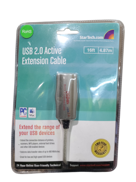 StarTech USB 2.0 Active Extension Cable - 16ft USB2FAAEXT15 Q
