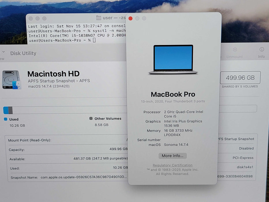Apple Macbook Pro 2020 13" 4-Core i5-1038NG7 @ 2.0GHz 16GB DDR4 500GB SSD