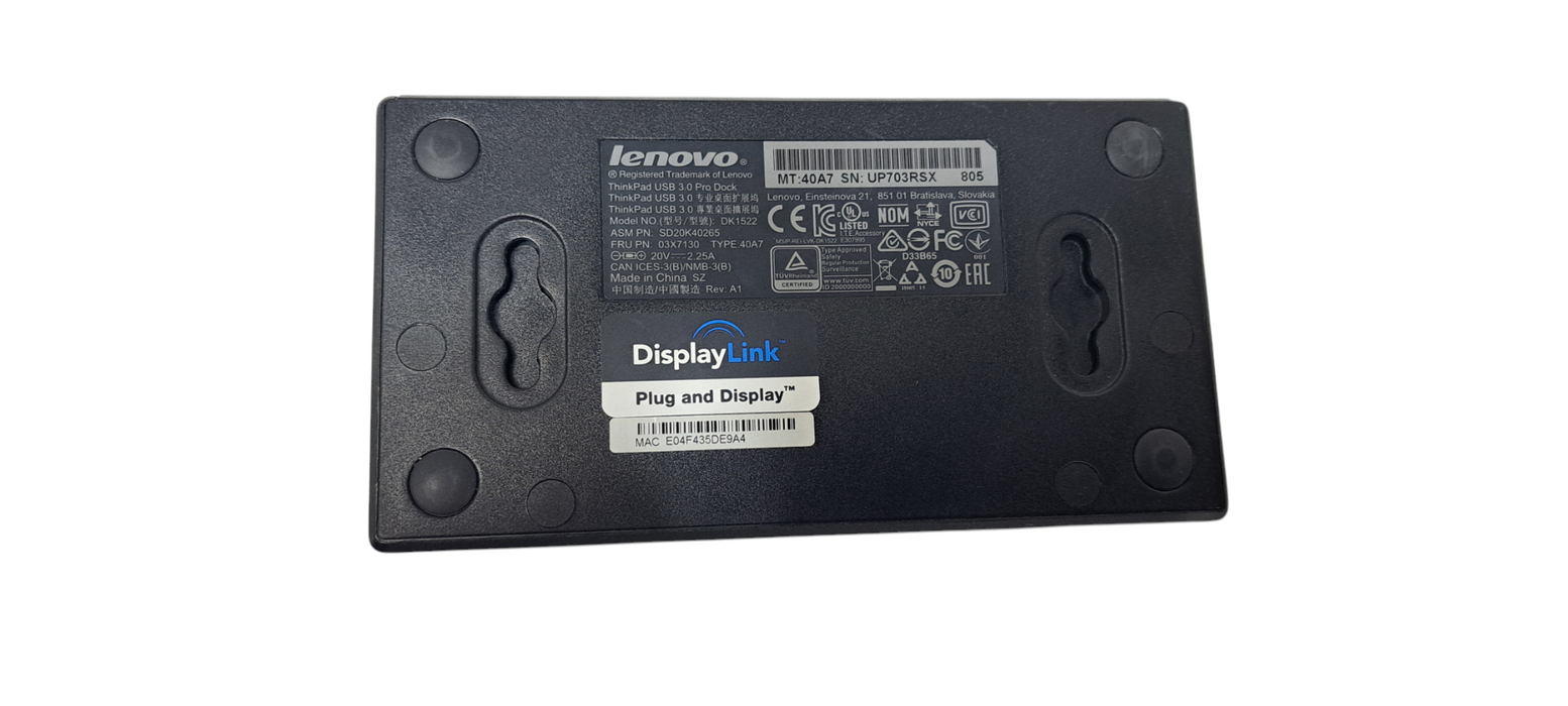 Lenovo ThinkPad USB 3.0 Pro Dock DK1522 Docking Station W/ Adapter