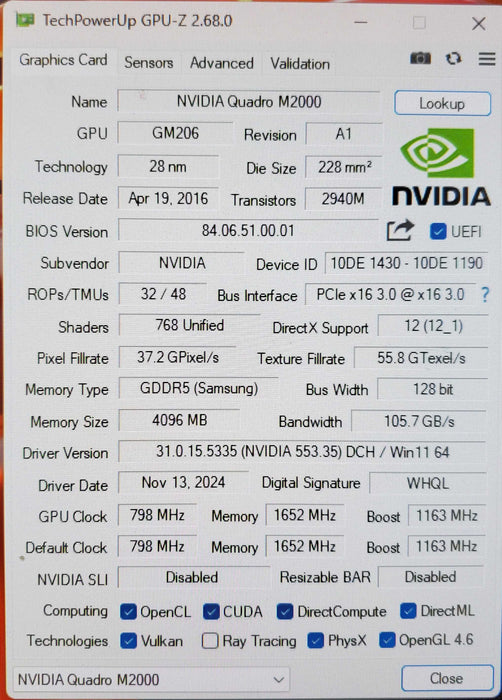 NVIDIA Quadro M2000 4GB GDDR5 Graphics Card 4x Display Port