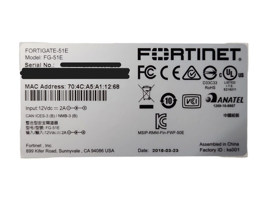 Fortinet FortiGate 51E Network Security Firewall Appliance (FG-51E)