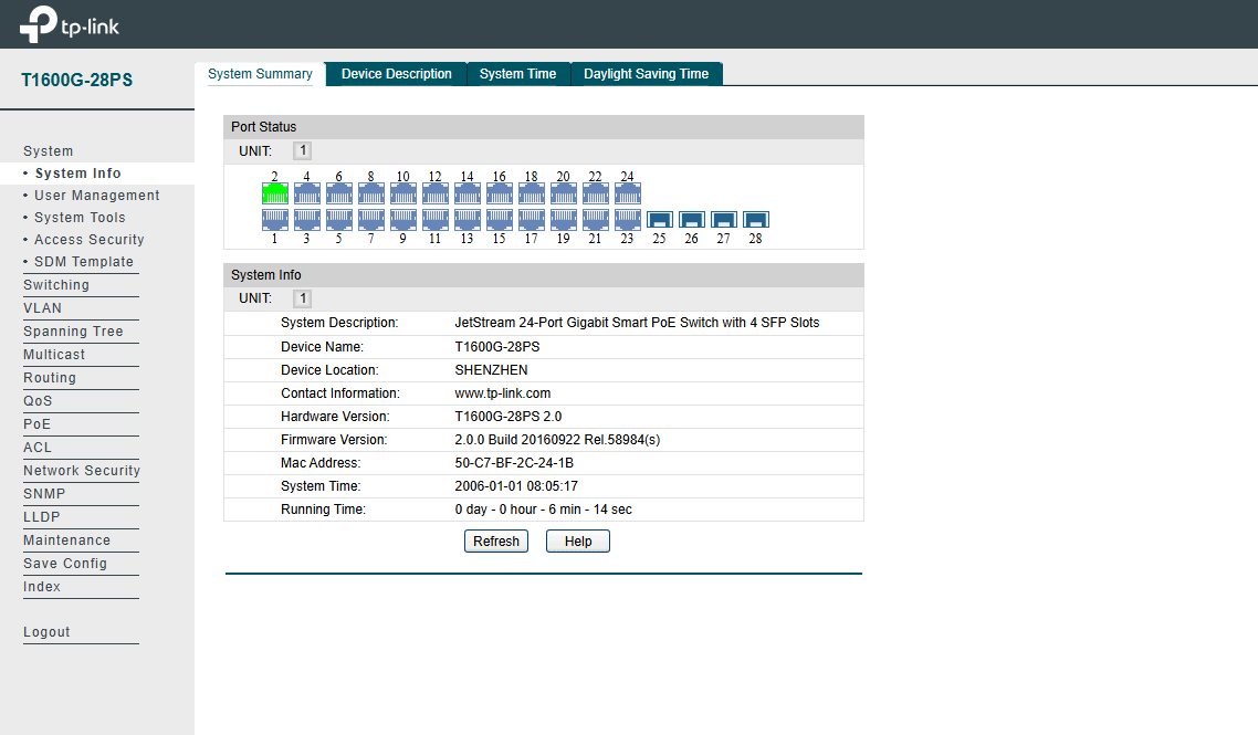 TP-LINK T1600G-28PS JetStream 24-Port Gigabit Smart PoE+ 4SFP Switch