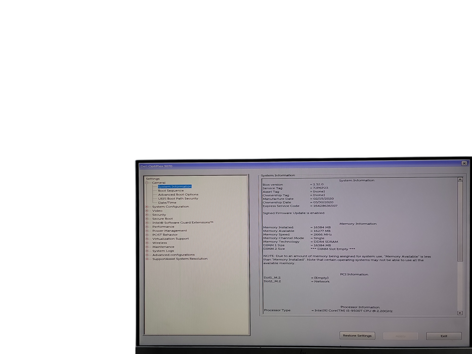 Dell OptiPlex 3070 Micro i5 - 9500T @ 2.20GHz 16GB DDR4 Ram  Qθ