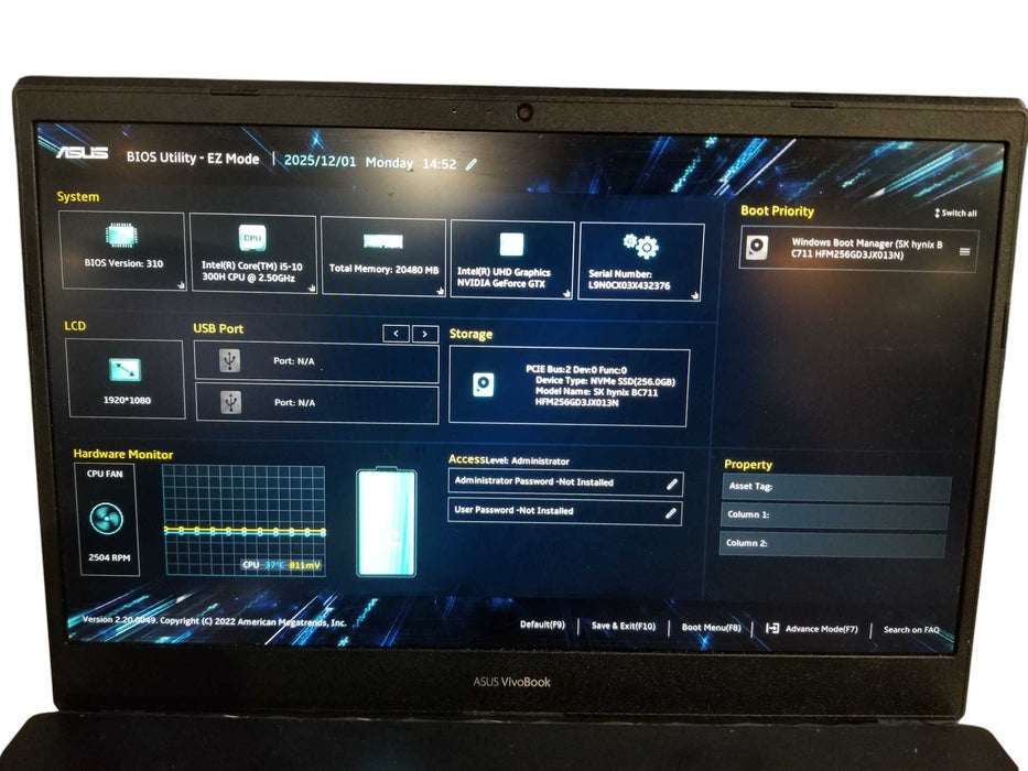 Asus VivoBook X571LH, i5-10300H, 20GB RAM, Nvidia GTX 1650, 265GB NMVe  Lap200