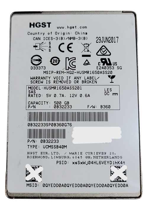 Lot 3x 500GB SAS 2.5" 15mm 6Gb/s HGST SSD - HUSMR1650ASS201 +