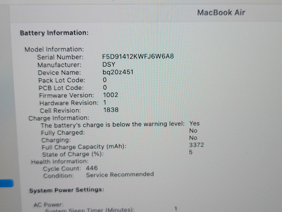 Apple Macbook Air 2018 2-Core i5-8210Y @ 1.6GHz 8GB DDR3 250GB SSD (