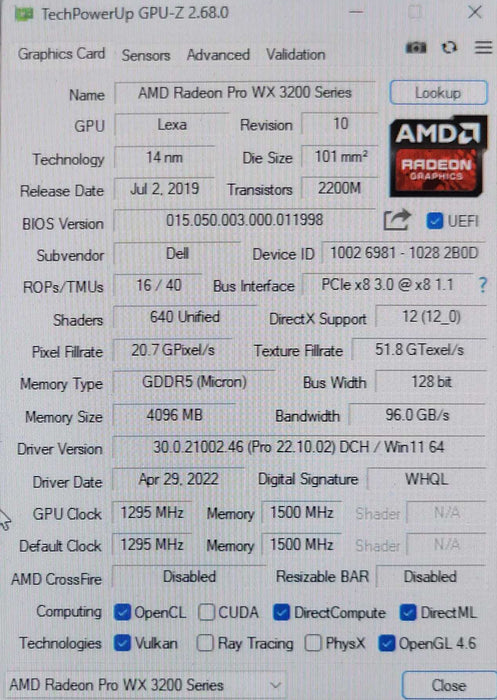 AMD Radeon Pro WX 3200 4GB GDDR5 Graphics Card 4x Mini DP _