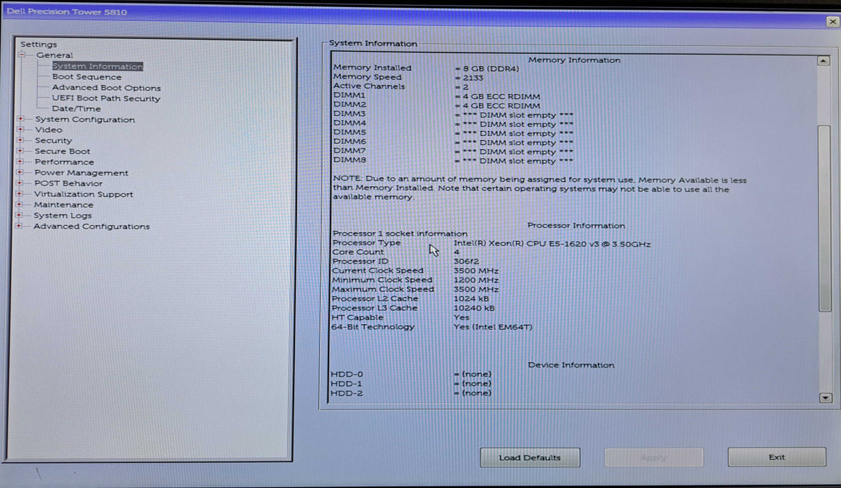 Dell Precision T5810 | Xeon E5-1620 v3  @3.50GHz, 8GB DDR4, Quadro K620