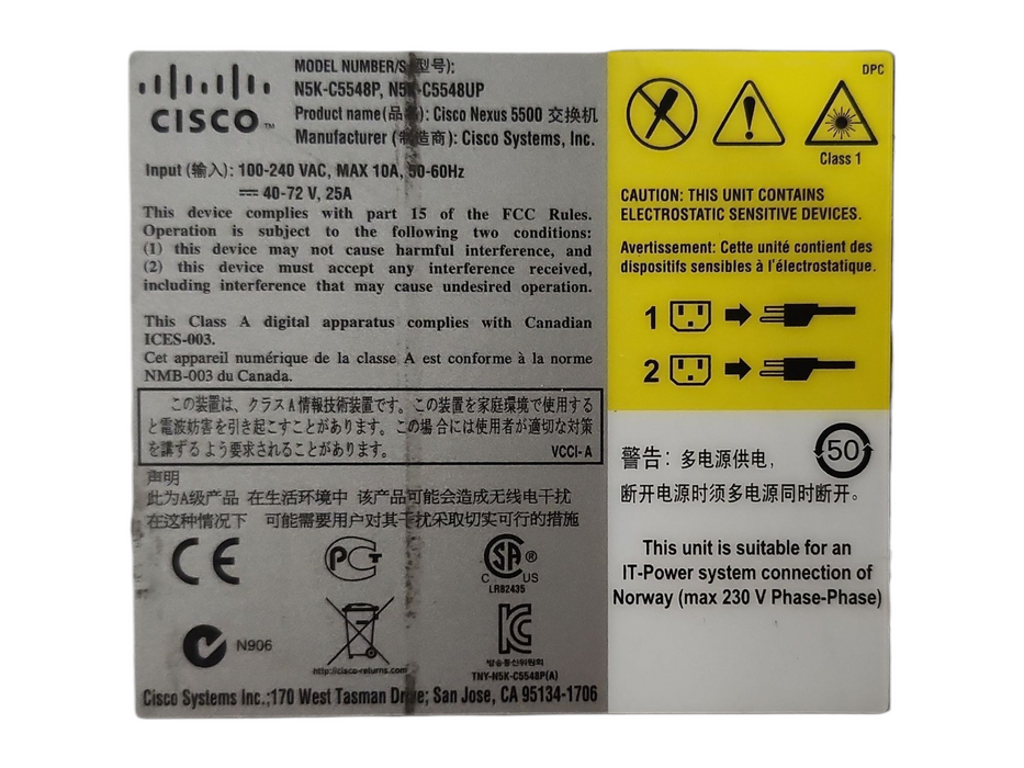 Cisco Nexus N5K-C5548UP V01 32Port 10GbE Managed Fiber Switch