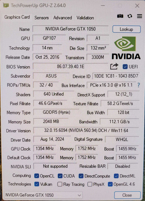 ASUS Phoenix GeForce GTX 1050 2GB GDDR5 GPU - 1xHDMI 1xDVI 1xDP