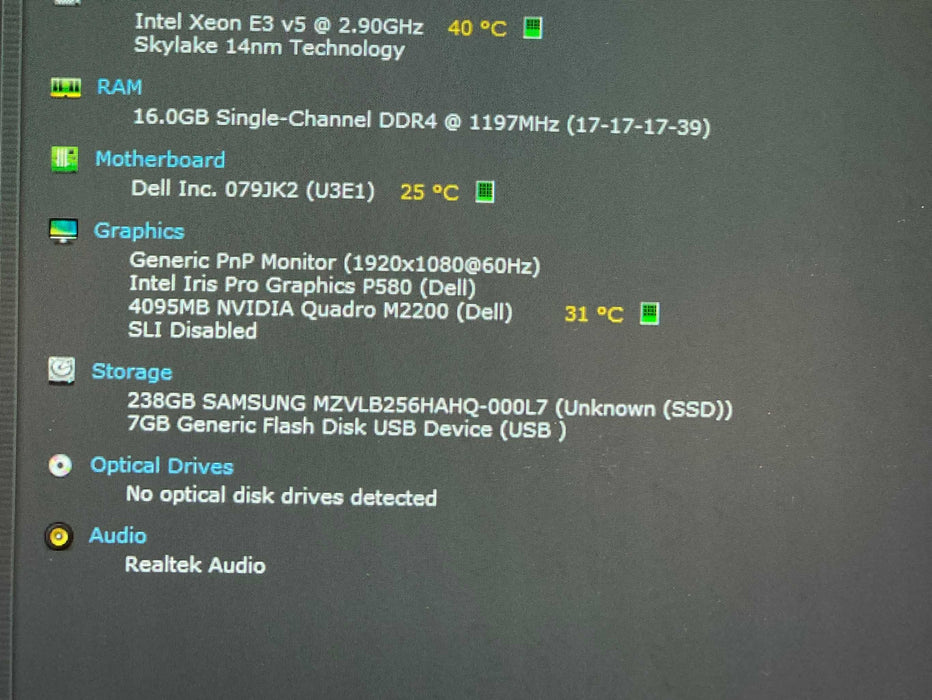 Dell Precision 7520 XEON E1545Mv5 QUADRO M2200 4GB GPU 16GB RAM 256SSD READ  Lap200