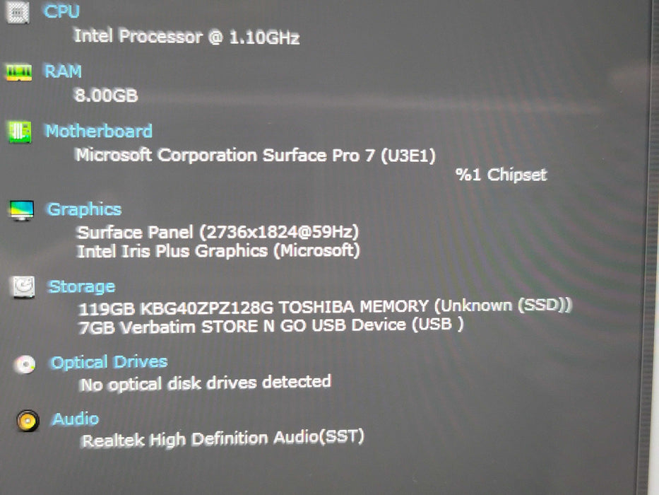 Microsoft Surface Pro 7 i5-1035G4 8GB RAM 128GB SSD READ  β Lap200
