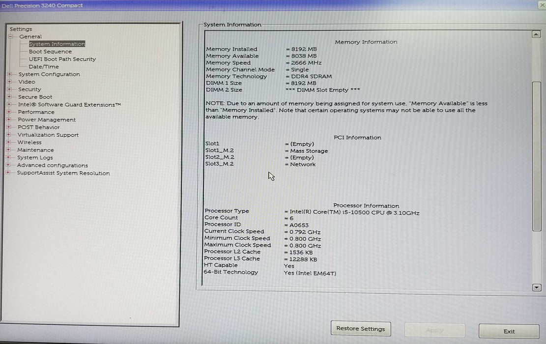 Dell Precision 3240 Compact Core i5-10500 CPU  8GB DDR4 RAM / No HDD Q Q