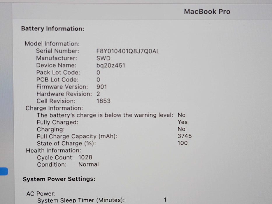 Apple Macbook Pro 2019 13" 4-Core i5-8279U @ 2.4GHz 16GB DDR3 250GB SSD