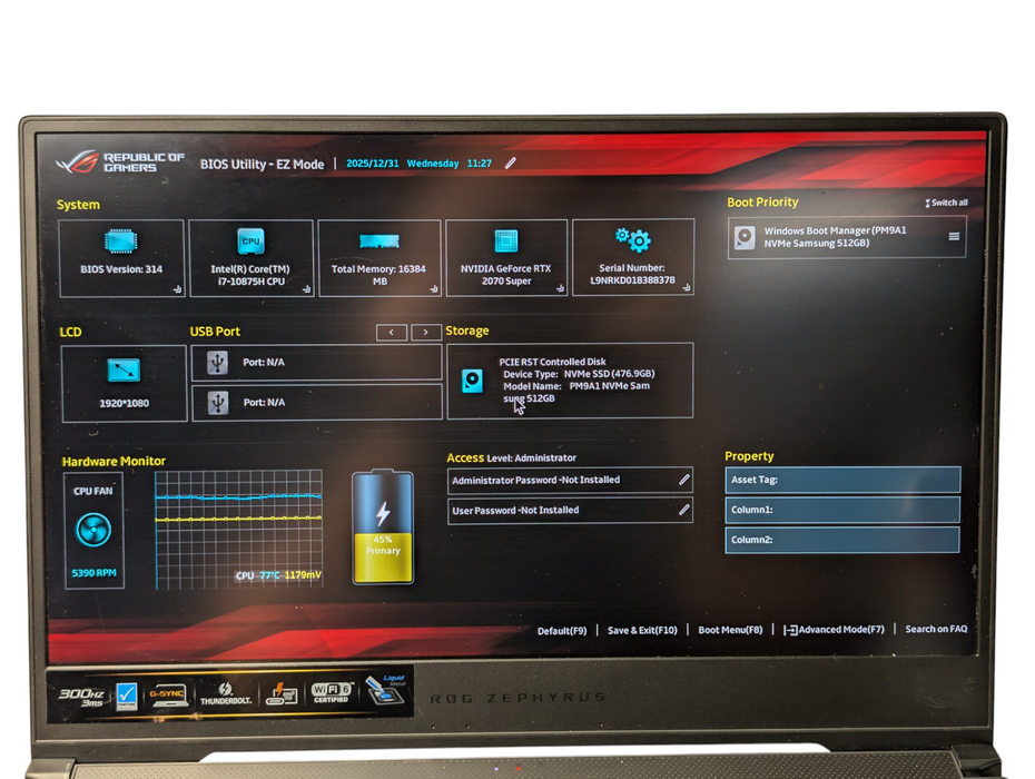 ASUS ROG Zephyrus GX502L Intel Core i7-10875H 16GB RAM 512GB NVMe SSD  - Lap200