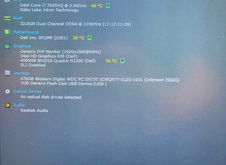 Dell Precision 7720 i7-7820HQ QUADRO M1200 4GB GPU 32GB RAM 512GB SSD  Lap200