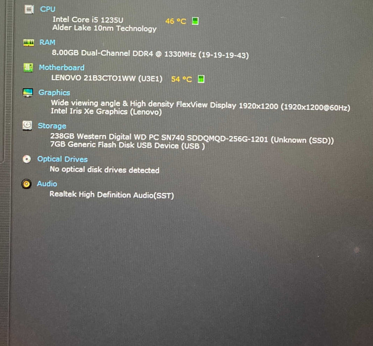 Lenovo ThinkPad L13 Gen 3 Core i5-1235U@1.3GHz 8GB RAM 256GB SSD Q Lap200