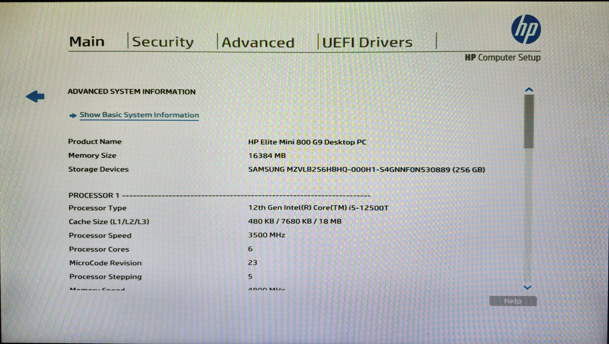 HP Elite Mini 800 G9 Desktop PC, i5-12500T, 16GB DDR5, 256GB NVMe, No AC Q