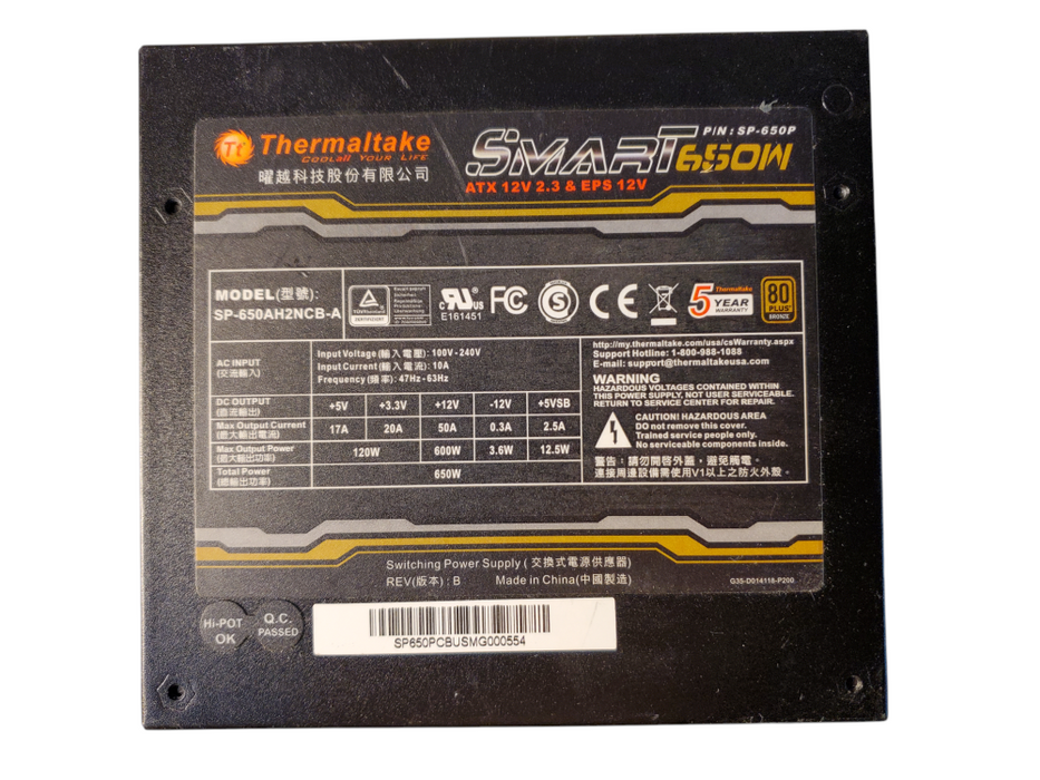 Thermaltake Smart 650W 80+ Gold Power Supply SP-650P Q