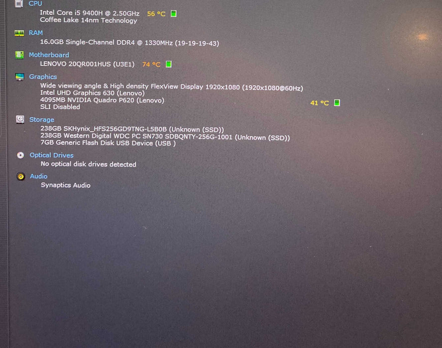 Lenovo ThinkPad P73 i5-9400H@2.5GHz QUADRO P620 4GB GPU 16GB RAM 256GB SSD  Lap200