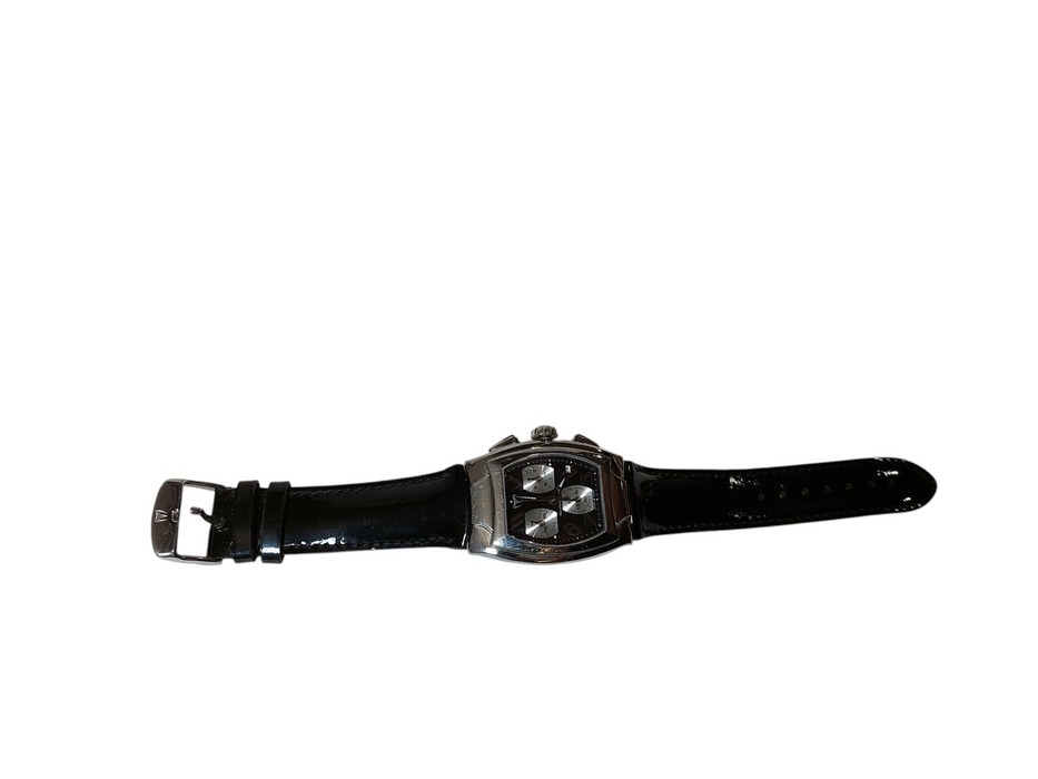 TechnoMarine Swiss Made Saphire Crystal Ladies Black Leather w Date  =