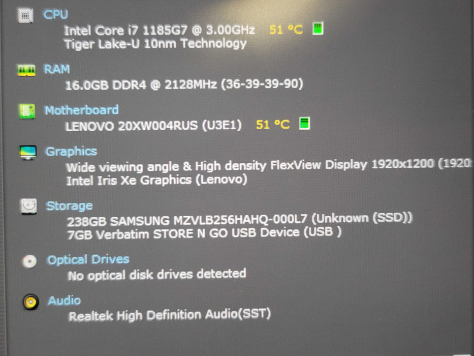 Lenovo ThinkPad X1 Carbon Gen 9 i7-1185G7 16GB DDR4 256GB NVMe Touch READ β Lap200