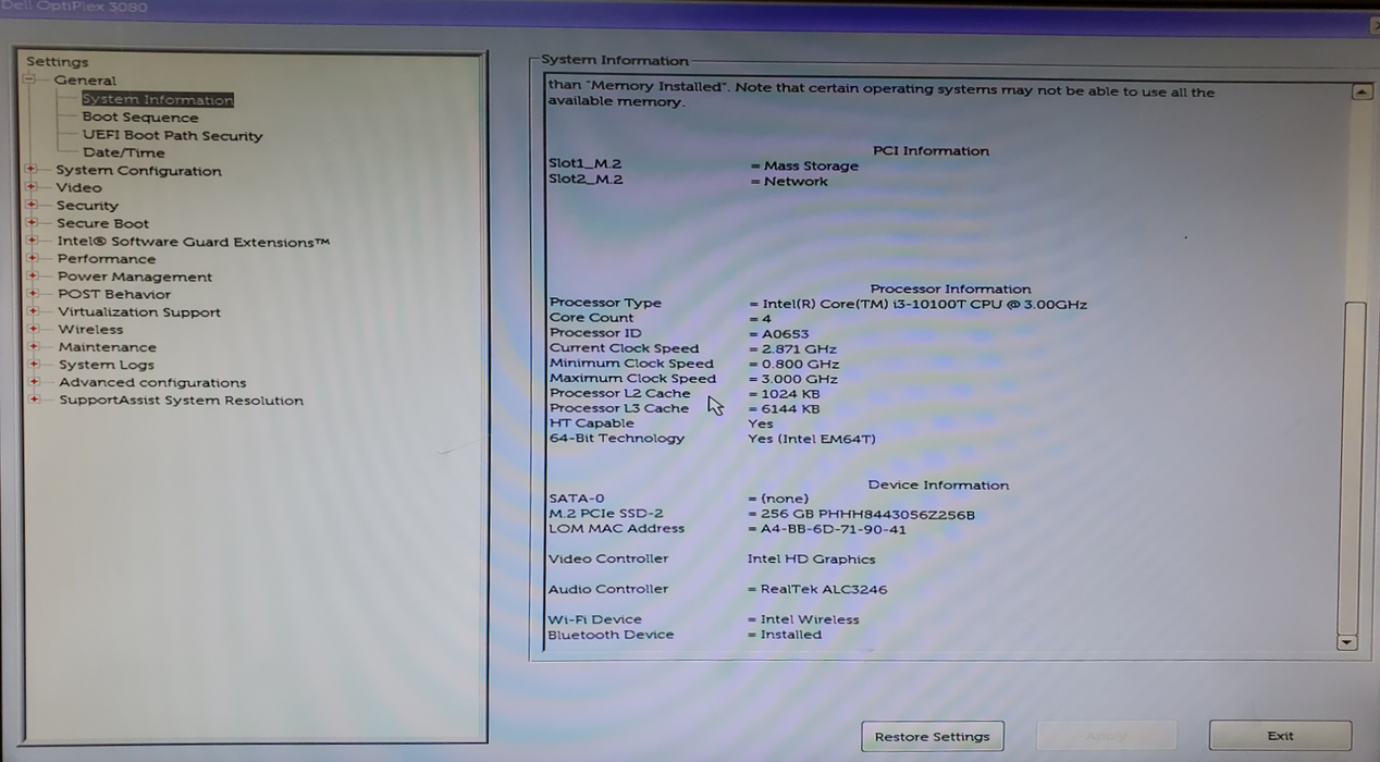 Dell OptiPlex 3080 Micro - Intel Core i3-10100T, 8GB DDR4, 256GB NVMe