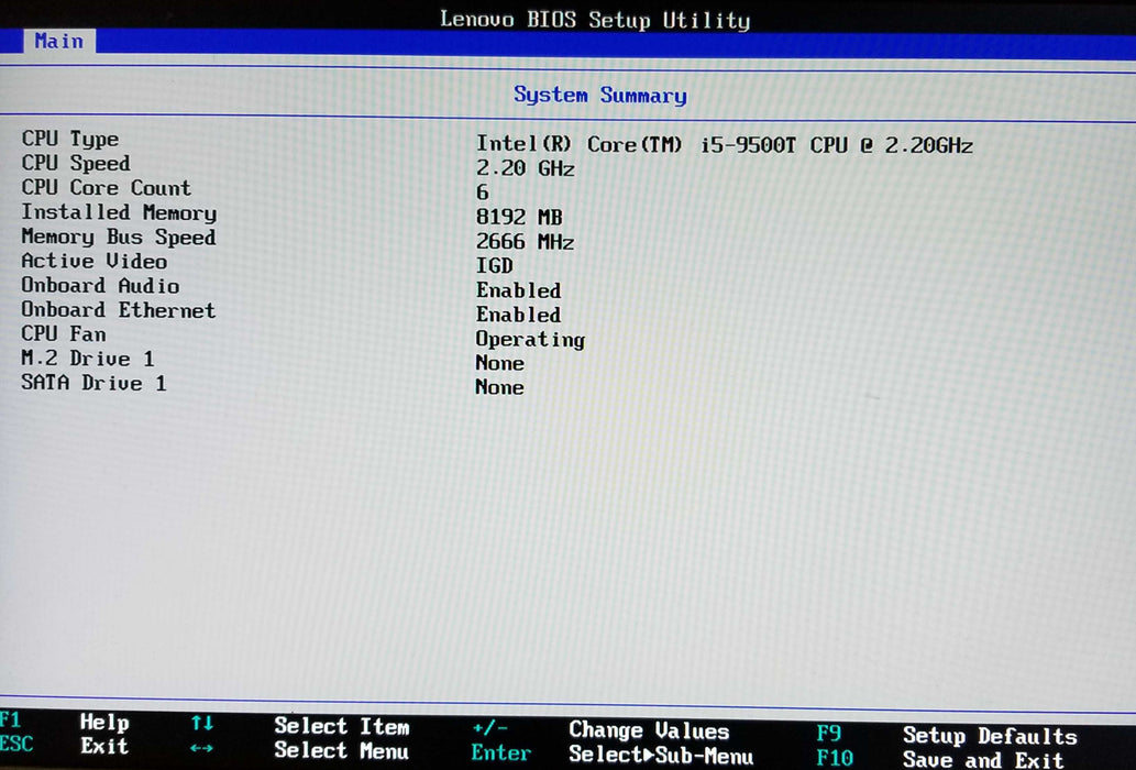 Lenovo ThinkCentre M720q USFF, i5-9500T CPU @2.20GHz, 8GB RAM - No HDD/SSD