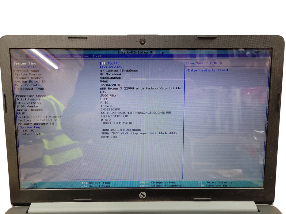 HP Laptop 15-DB0xxx Ryzen 3 3200u 8GB RAM 1TB HDD ! Lap200